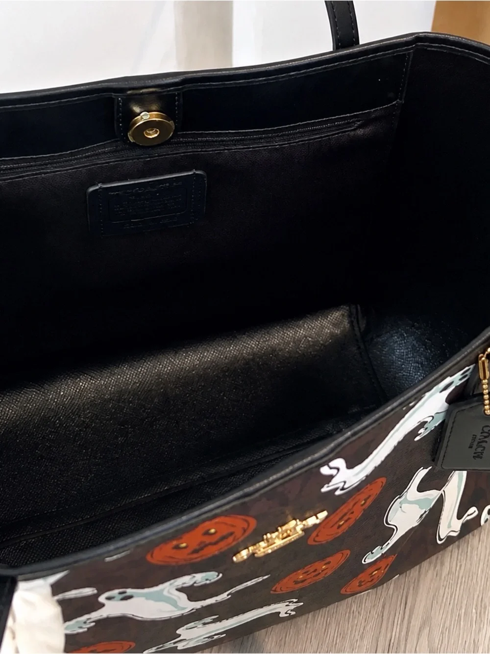 Coach Brown Leather-Trim Halloween Ghost & Pumpkin Tote
